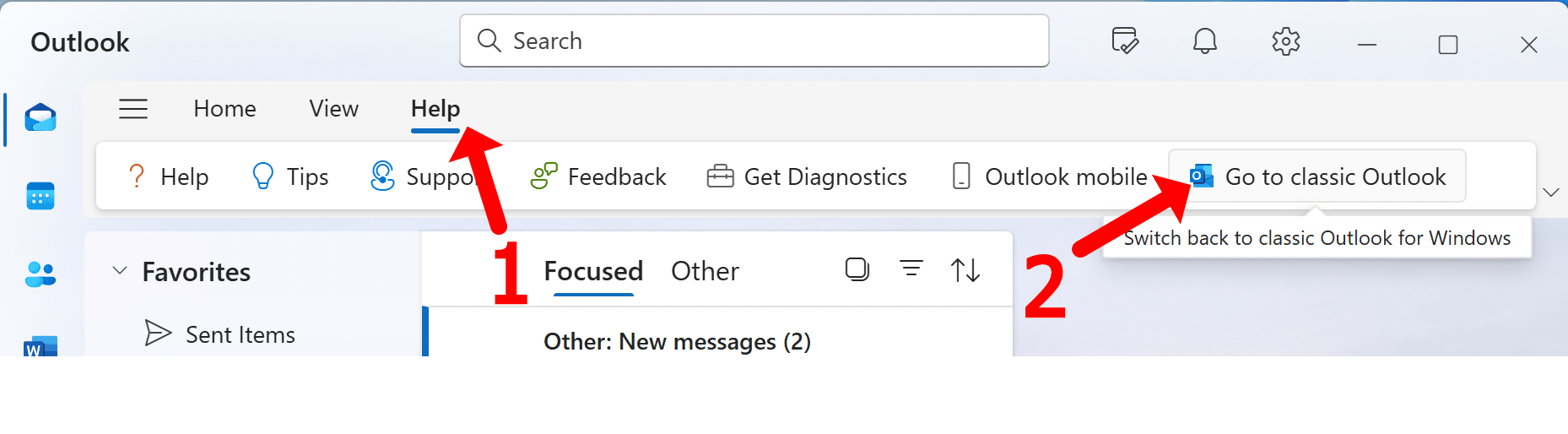 Zurück zu klassischem Outlook wechseln