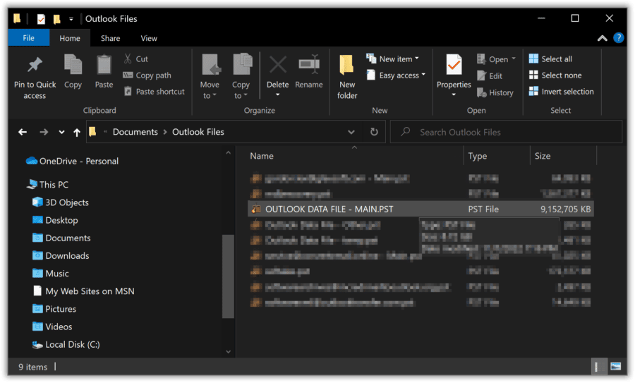 check outlook ost file size